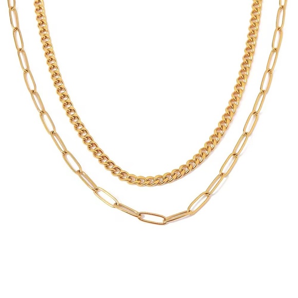 Sahrzjewellery Jewelry - 18K Gold Plated - Double Layer Chain Necklace - Gold Jewelry